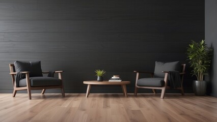 minimalist living room and ebony wall texture background interior design, minimalist chair