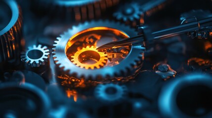 Fototapete - Precision Engineering: Interlocking Gears and Precise Tooling