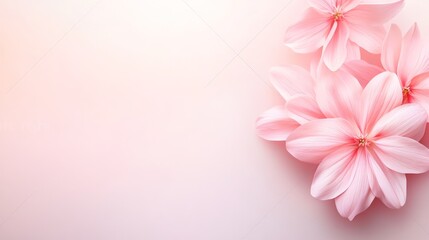 Poster - Gentle pink flowers arranged on a soft pink background create a serene and romantic atmosphere, perfect for valentine's day, women's day, or any spring celebration