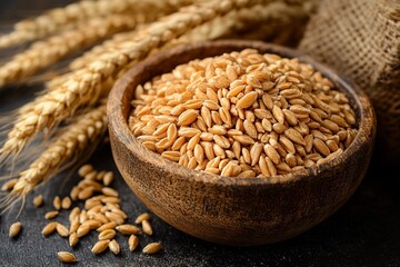 wheat in a wooden bowl