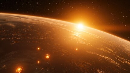 Wall Mural - sunrise over group of planets in space.