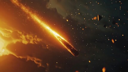 Wall Mural - a comet, an asteroid, a meteorite falls to the ground against a starry sky. attack of the meteorite.