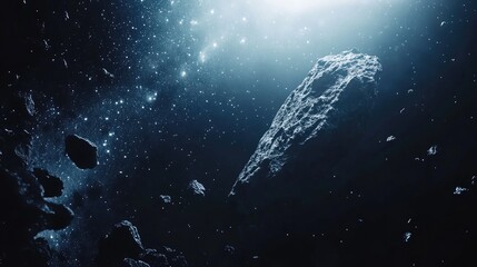 Wall Mural - a comet, an asteroid, a meteorite falls to the ground against a starry sky. attack of the meteorite.