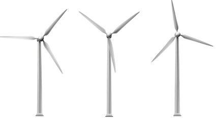 wind turbines isolated on white transparent background