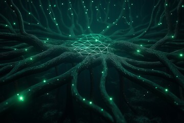 Poster - A fractal tree of life with glowing branches connecting to infinite dimensions.