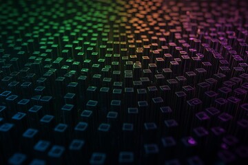 Poster - A fractal vortex made of cubes, each reflecting a different color of the rainbow