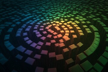 Aufkleber - A fractal vortex made of cubes, each reflecting a different color of the rainbow
