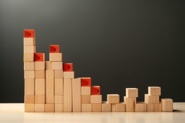 Poster - Wooden block graph is descending, representing negative trend, economic decline, or market downturn