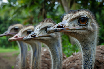 Wall Mural - generated ai image of friendly ostrich on rural farm