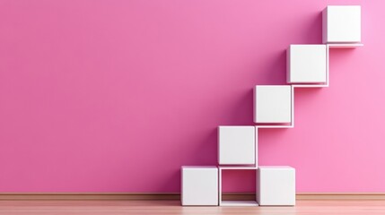 Poster - Minimalist design features white cubes in a staircase formation, contrasting beautifully with a lavender backdrop for simple elegance