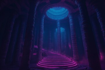 Poster - A hypnotic fractal spiral in vivid neon colors fading into the infinite horizon