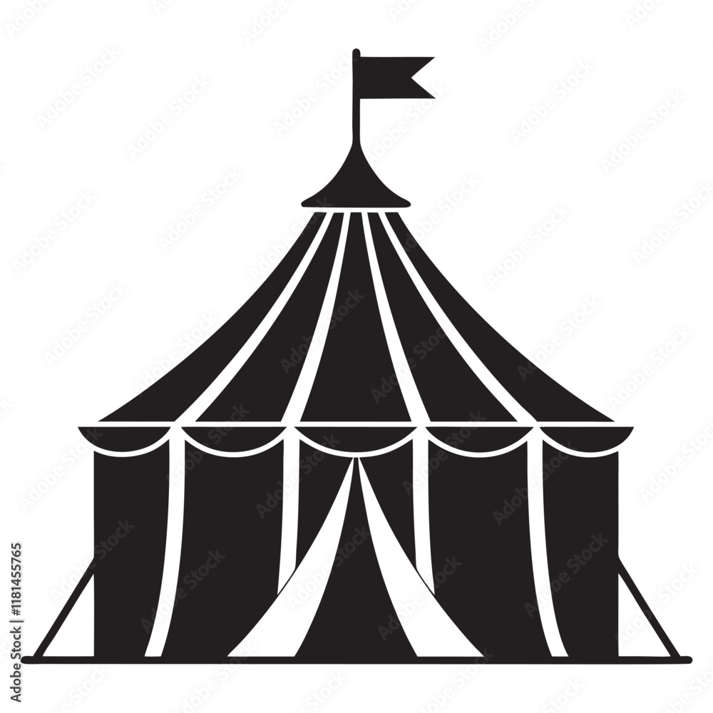 Print simple black icon and white circus tent vector silhouette ...