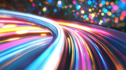 Poster - Bright light trails swirl dynamically, illuminated by a multitude of colorful bokeh orbs that enhance the nighttime atmosphere