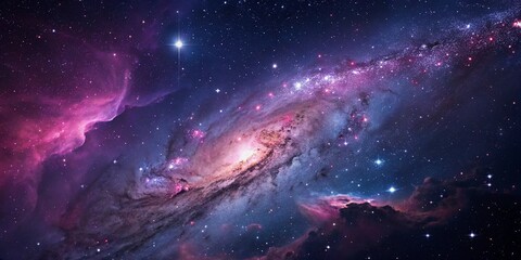 Wall Mural - Purple gas nebulae in space and sparkling stars