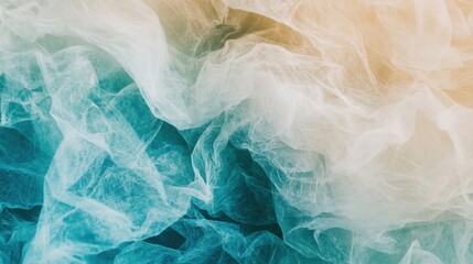 Poster - Abstract crumpled texture showcases transparent plastic in soft pastel hues, conveying fluidity and an ethereal ambiance within the composition