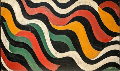 Wall Mural - Abstract artwork; wavy, multicolored stripes.