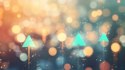 Poster - Colorful bokeh lights create a vibrant atmosphere as blue arrows rise upwards, symbolizing growth and positive energy