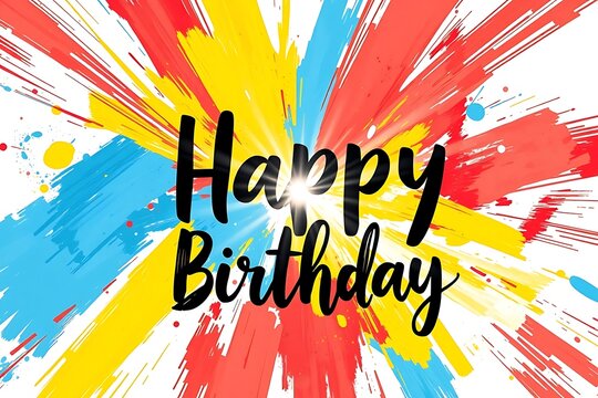 Happy birthday abstract brush and creative typography isolated with color background .