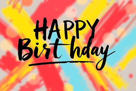 Happy birthday abstract brush and creative typography isolated with color background .