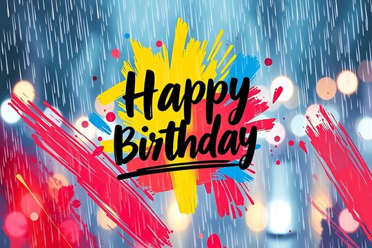 Happy birthday abstract brush and creative typography isolated with color background .