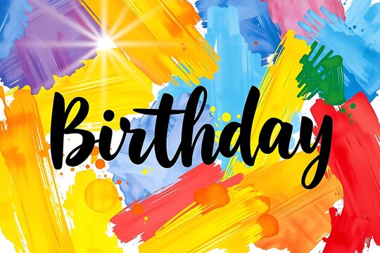Happy birthday abstract brush and creative typography isolated with color background .