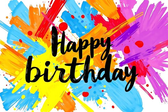 Happy birthday abstract brush and creative typography isolated with color background .