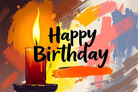 Happy birthday abstract brush and creative typography isolated with color background .