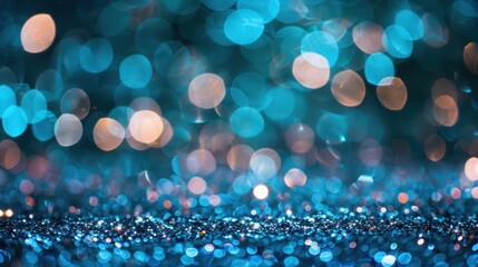 Poster - Glittering blue surface decorated with shimmering bokeh lights that create a visually captivating and enchanting effect