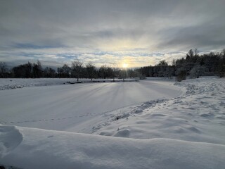 Wall Mural - White snow on the ground, sunlight on the snow, natural snowy background