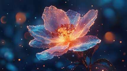 Wall Mural - A glowing, ethereal flower with vibrant colors and a magical aura against a dark, dreamy background.