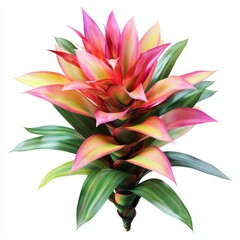 Wall Mural - Vibrant Pink and Yellow Tropical Flower with Lush Green Leaves in a Stunning Arrangement of Colors