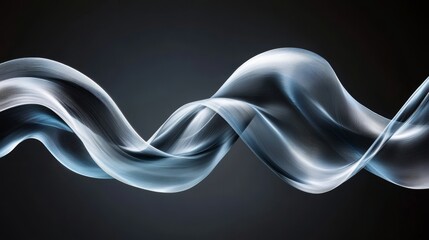 Poster - Abstract Smooth Gray Fluid Wave Flowing Dynamically On Black Background, Studio Lighting Design