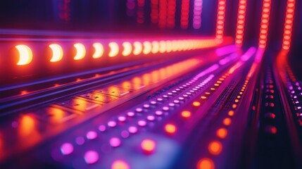Poster - Illuminated crossfader slider action dj booth digital art nightclub close-up glowing under vibe standard