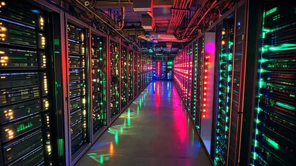 Sticker - Illuminated Server Room: A Glimpse into the Digital Heart