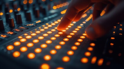 Aufkleber - Dj performance action music venue led pad close-up nightclub environment focused view of glowing dj controller