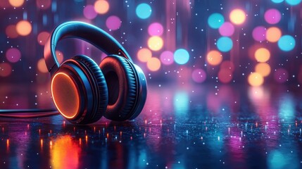 Poster - Illuminated headphone jack close-up digital audio device studio setting artistic focus glowing concept
