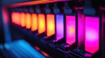 Fototapete - Dynamic dj console scene featuring a glowing equalizer bar in a club environment with close-up macro photography