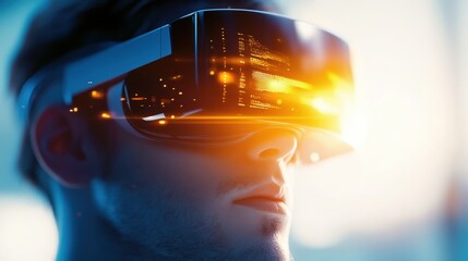 Poster - A Young Man Engaged in Virtual Reality Experience with Innovative VR Headset and Immersive Digital Environment, Showcasing Cutting-Edge Technology and Future Vision