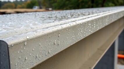 Aufkleber - A close focus on the end of a precast beam revealing its smooth polished surface where it was finished. Small droplets of water bead on the surface remnants from a recent rain. The