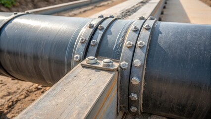 Aufkleber - A closeup image emphasizes the seam between two adjacent culverts showing the careful alignment and welding done to ensure a watertight connection. The intricate details of the