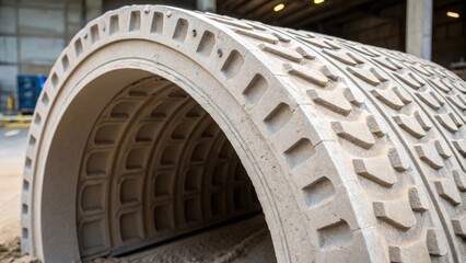 Aufkleber - A closeup of a singular precast tunnel segment featuring an array of textured patterns that enhance grip and visibility. The rugged surface contrasts with the smooth edges