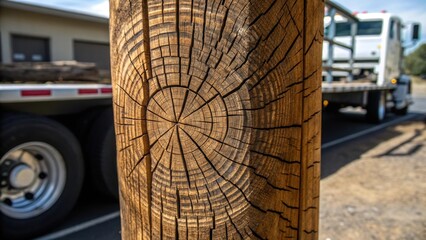Poster - A closeup of the end grain of a utility pole showcasing the intricate patterns formed by the growth rings. The rich color variations between the light and dark areas reveal the age