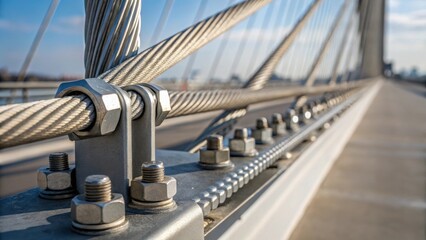 Aufkleber - A closeup view highlights the structural fittings that connect the cables to the bridge deck showcasing the precisionengineered connectors that embody both aesthetics and