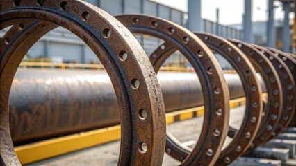 Aufkleber - A closeup view reveals the intricate welding seams on the metal connectors of the tunnel support rings. Each ring is partially coated in protective rustproof paint that glistens