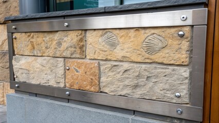 Aufkleber - A cropped perspective highlighting a single stone veneer panel with unique fossillike markings and weathered edges demonstrating the passage of time and the natural beauty of stone