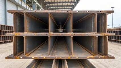 Aufkleber - A crosssectional view that reveals the hollow core of a steel girder exposing the internal structure. This angle unveils reinforcing plates and meticulous welds that enhance its