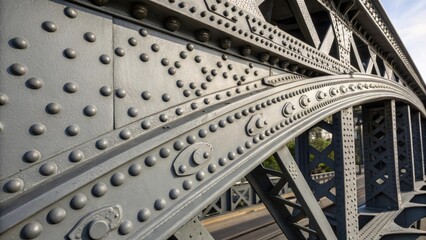 Aufkleber - A detailed examination of the steel plate connecting two primary trusses shows intricate patterns of rivets and bolts. This close view highlights the craftsmanship behind arch