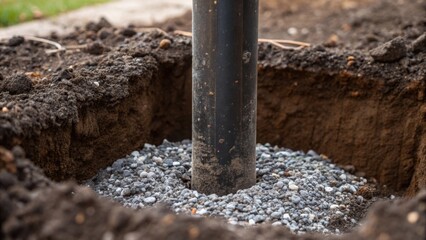 Poster - A detailed image encompassing the dark rich soil around the base of a drilled pile accented by speckles of gravel and debris. The focus shifts to the faint lines carved by drilling