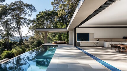 Poster - Luxury Modern House with Infinity Pool Overlooking Scenic Natural Landscape : Generative AI