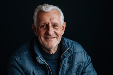 Poster - A portrait of a senior man with a kind smile isolated on a black background